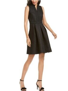 Pappagallo Nwot Black Jacquard Embroiderd Lace V Neck A Line Dress